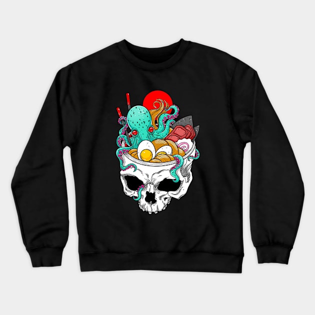 Kawaii Japanese Anime Skeleton Ramen Halloween Crewneck Sweatshirt by OccultOmaStore